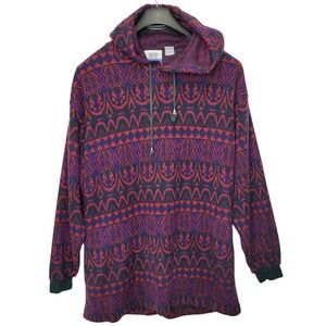 Vtg 90s Denim Express Adult Sz L Hoodie Sweatshirt Aztec Acrylic‎  Made In Korea